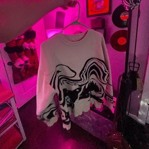 black and white graphic knit sweater